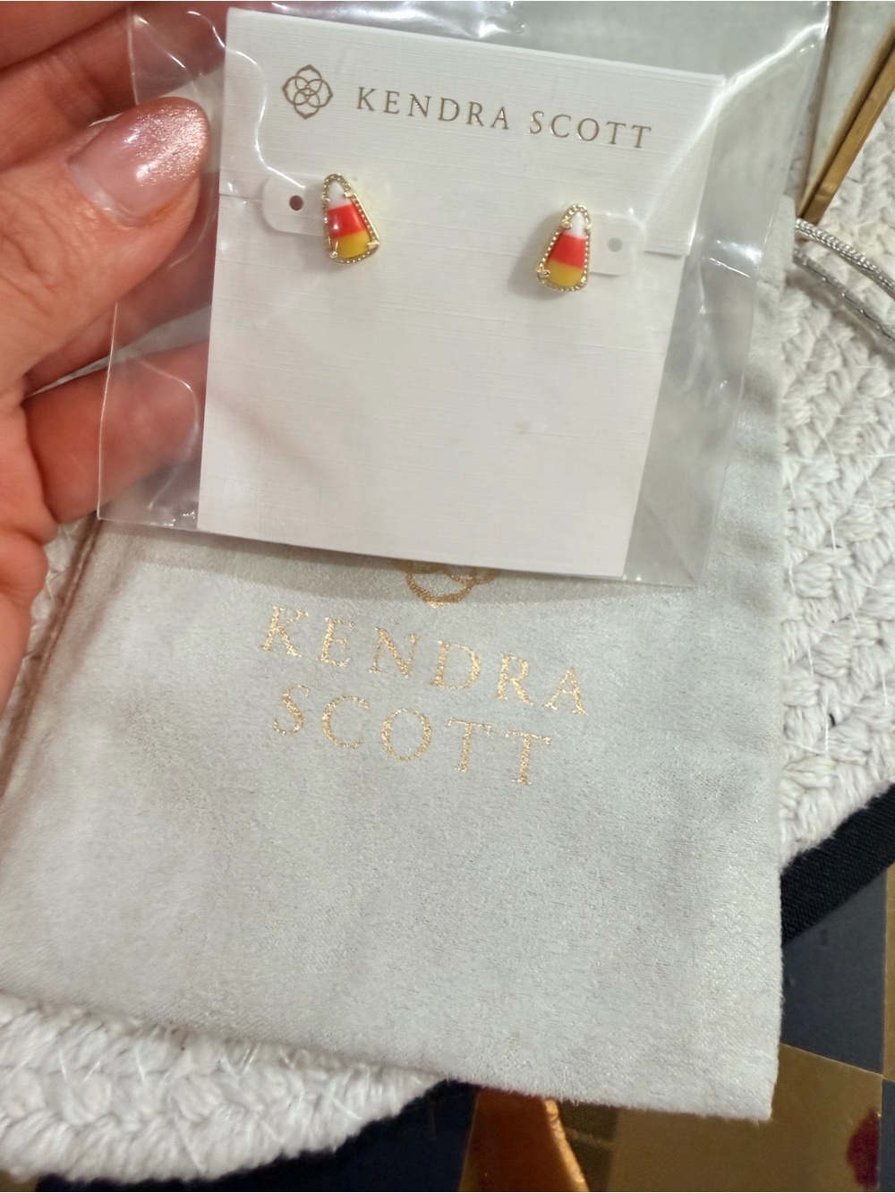 NEW ✨ Kendra Scott Candy Corn Magnesite Gold Pendant & Earring Set & KS Dust Bag - Picture 7 of 7